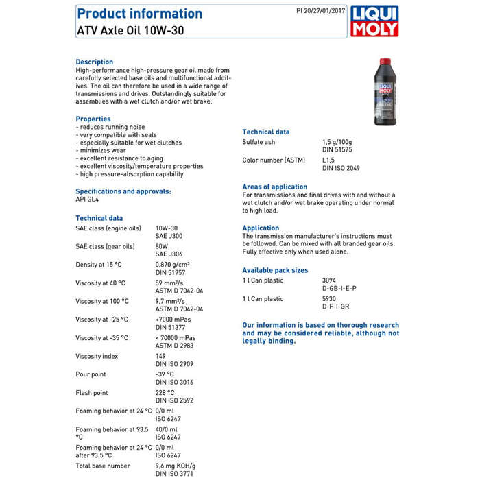 Liqui Moly Motorbike 10W30 ATV Axle Oil
