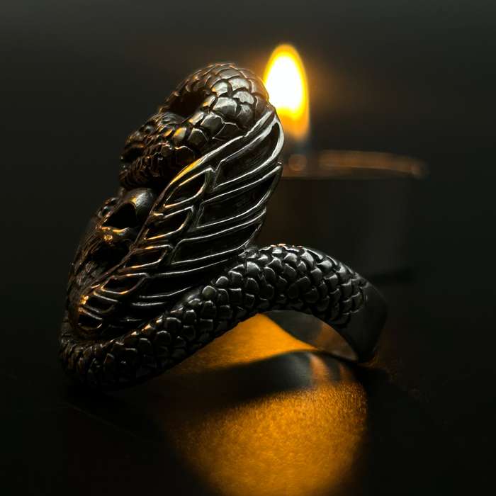 Mens Snake And Eagle Sterling Silver Ring