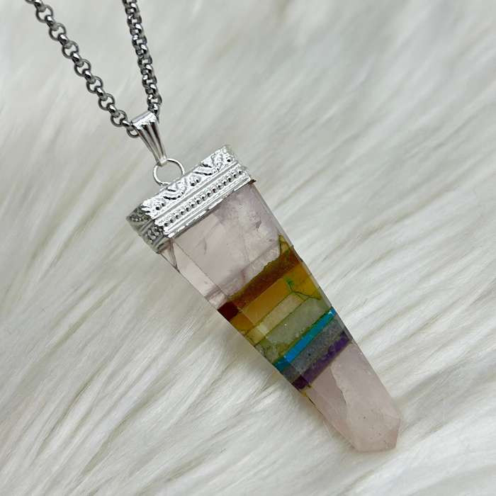 Rose Quartz Chakra Tabby Crystal Pendant