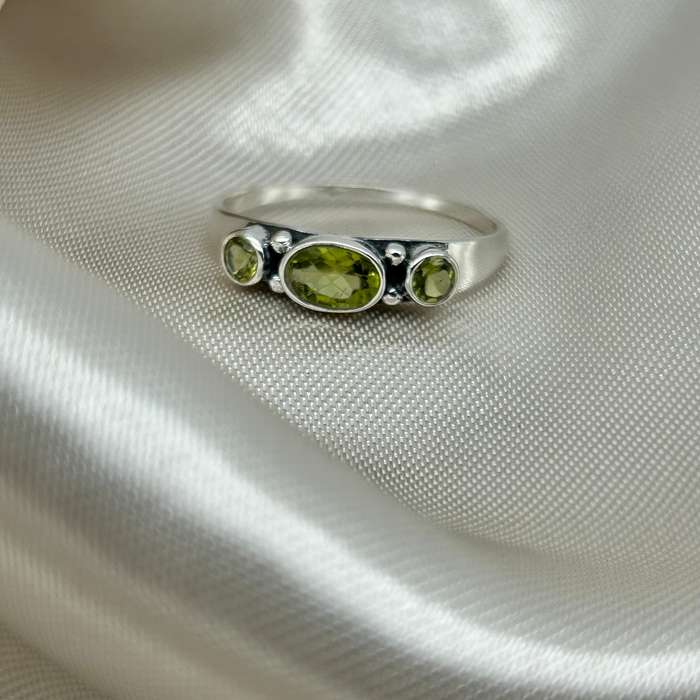 Peridot 3 Stone Sterling Silver Ring