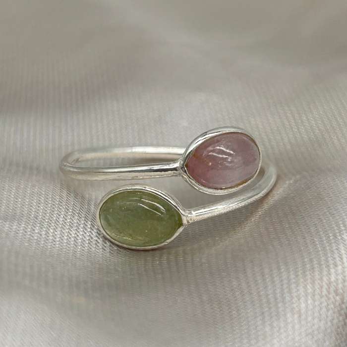 Sterling Silver Watermelon Tourmaline Crystal Ring