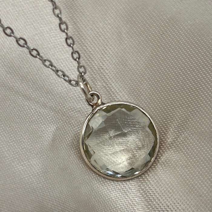 Green Amethyst Sterling Silver Faceted Crystal Pendant
