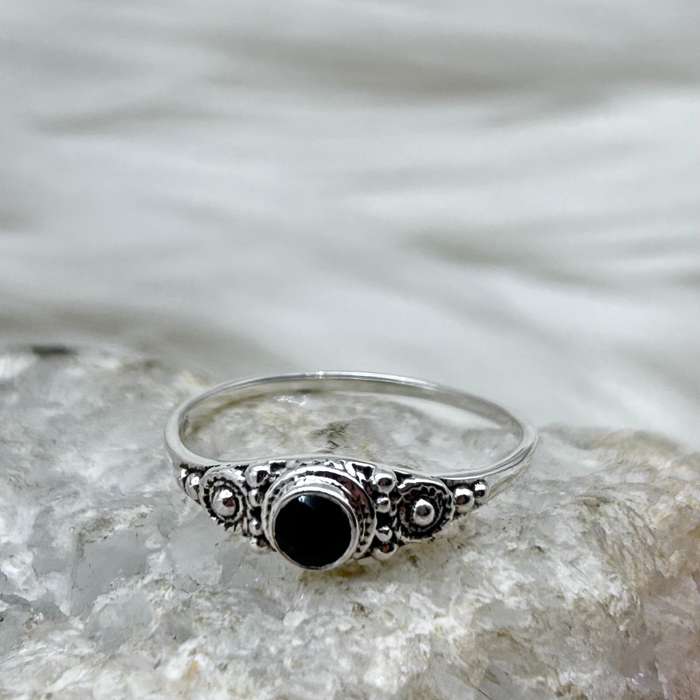 Sterling Silver Black Onyx Faceted Crystal Ring