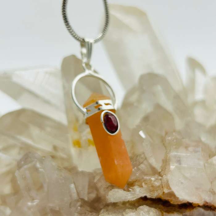 Carnelian with Garnet Cabochon DT Crystal Pendant
