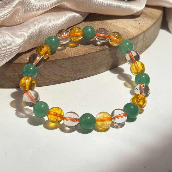 Citrine,Smoky Quartz & Green Aventurine Crystal Bracelet - 8mm
