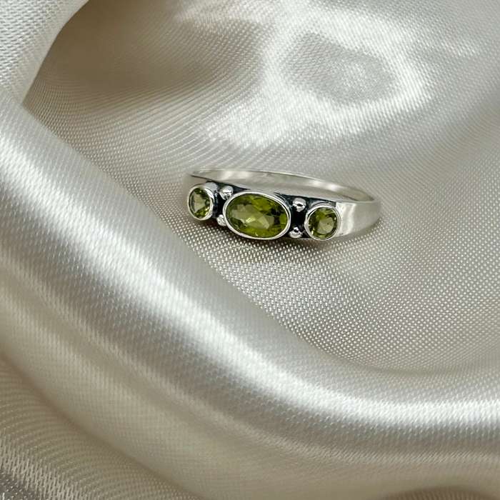 Peridot 3 Stone Sterling Silver Ring