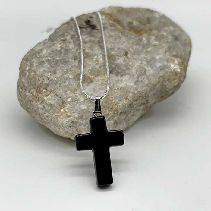 Black Agate Cross Crystal Pendant