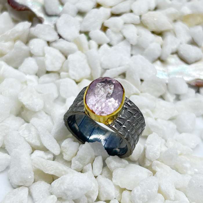 Rose Quartz Rhodium Plated Sterling Silver Ring