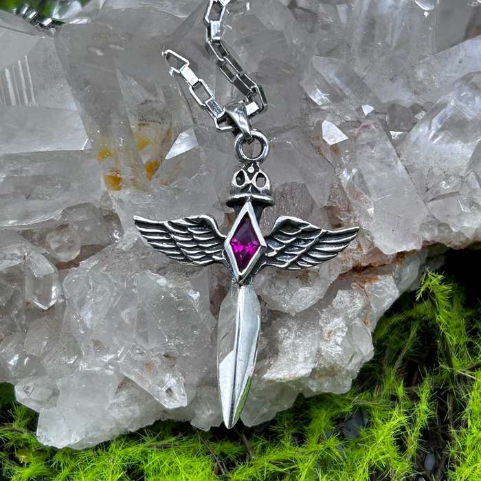 Winged Dagger Sterling Silver Pendant Pink