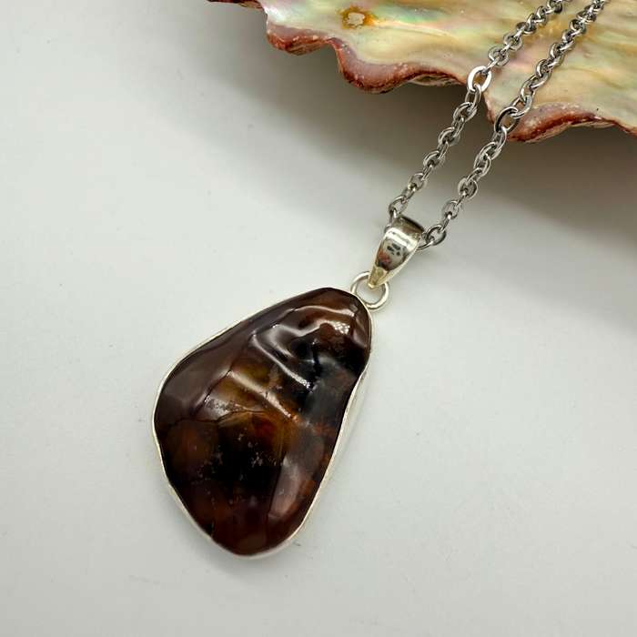 Fire Agate Sterling Silver Pendant