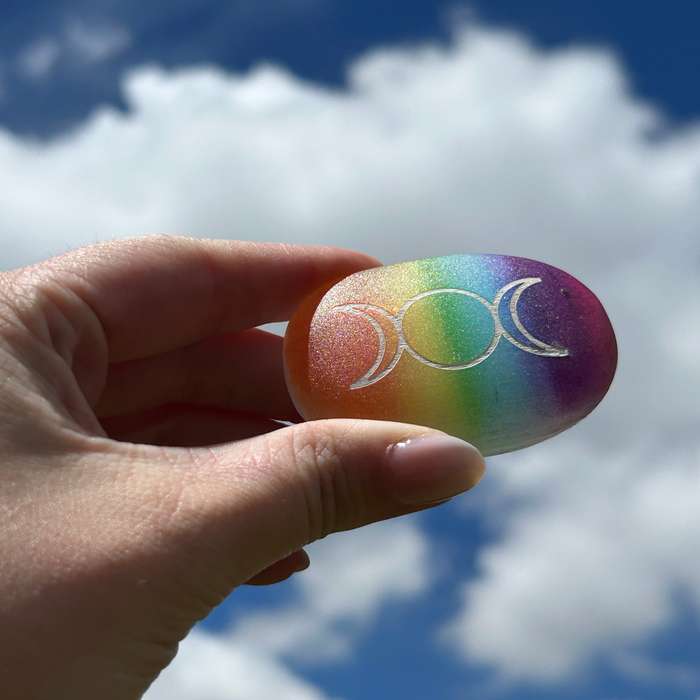 Selenite Goddess Rainbow Palm Piece