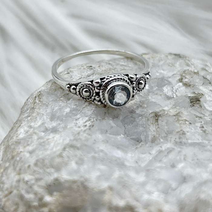 Sterling Silver Blue Topaz Crystal Faceted Ring