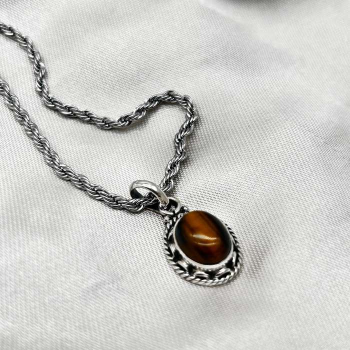 Sterling Silver Tigers Eye Oval Pendant