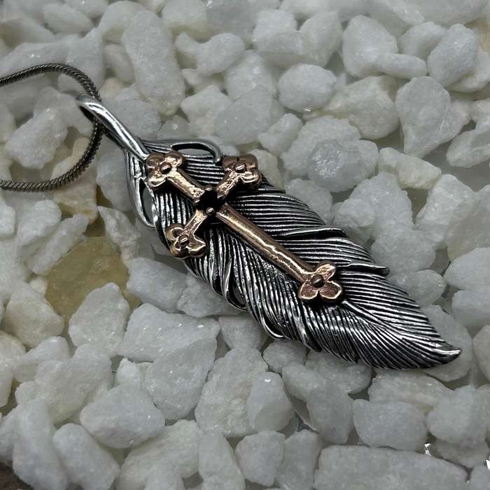Cross And Feather Sterling Silver Pendant For The Scribe And Artist