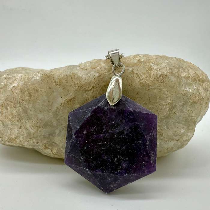 Lepidolite Hexagonal pendant - Joy and Happiness