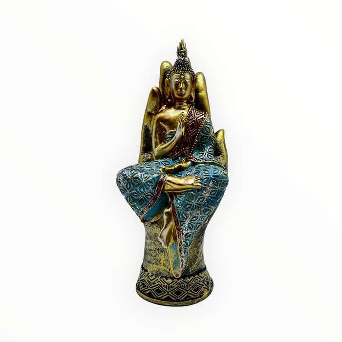 Blue Buddha Sitting On Hand