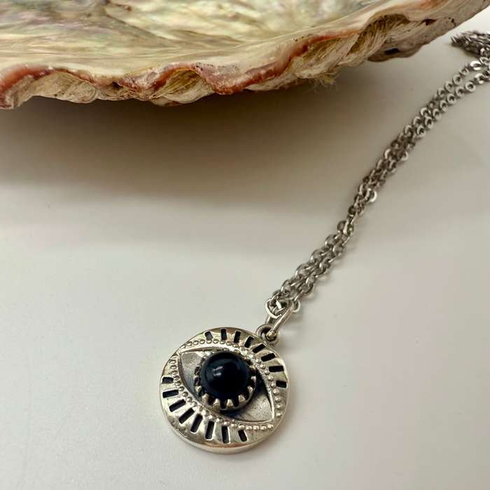 Black Onyx Evil Eye Sterling Silver Pendant