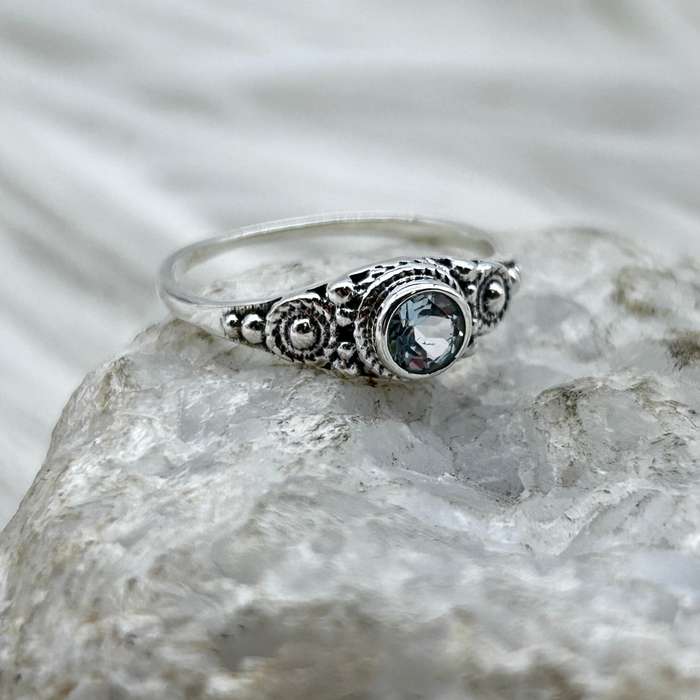 Sterling Silver Blue Topaz Crystal Faceted Ring