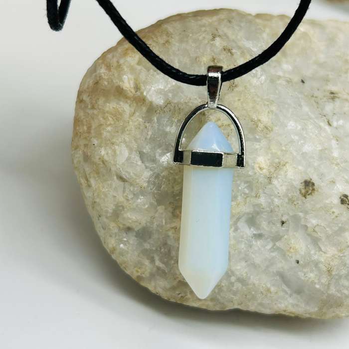 Double Terminated Small Point Jelly Opal Crystal  Pendant