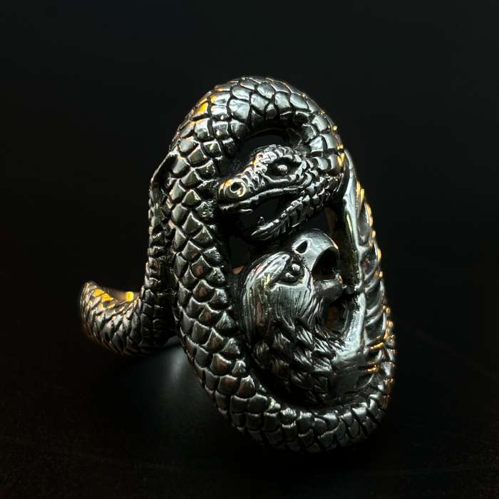 Mens Snake And Eagle Sterling Silver Ring