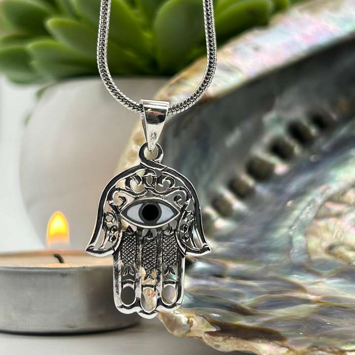 Hamsa Hand Evil Eye Sterling Silver Pendant