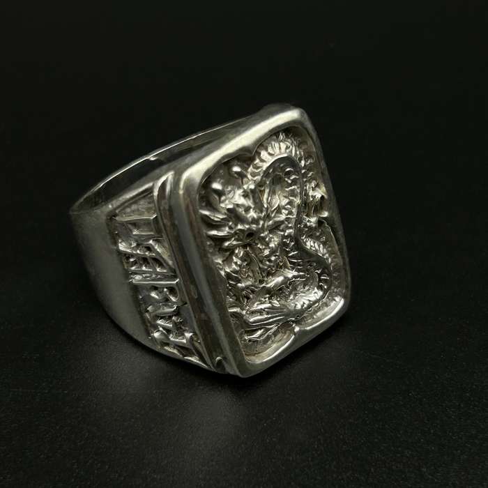 Mens Viking Dragon Seal  Sterling Silver Ring