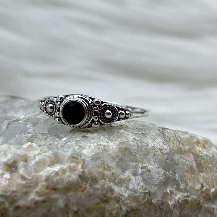 Sterling Silver Black Onyx Faceted Crystal Ring