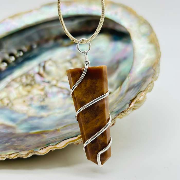 Moss Agate Crystal Flat Tongue Pendant