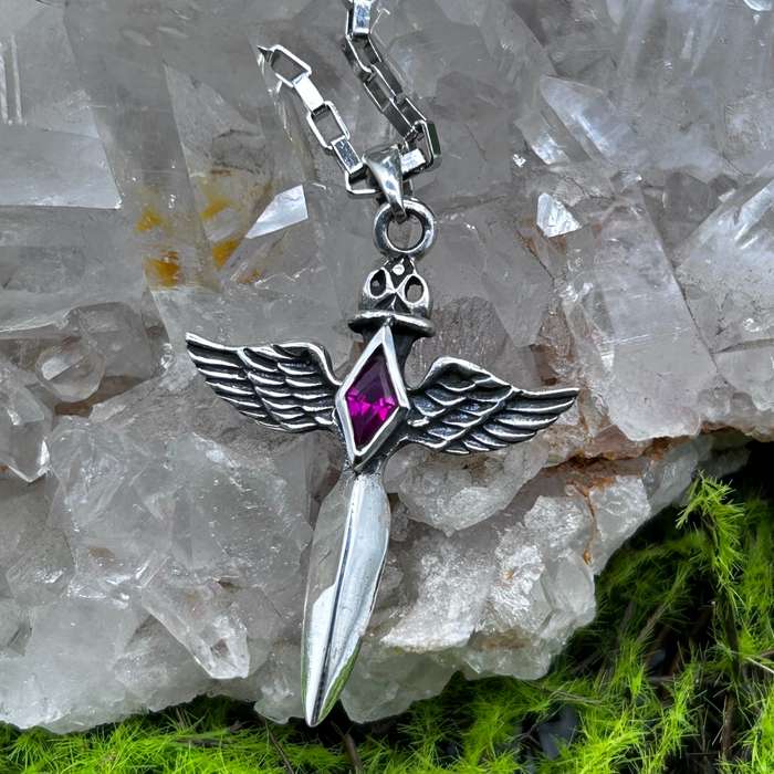 Winged Dagger Sterling Silver Pendant Pink