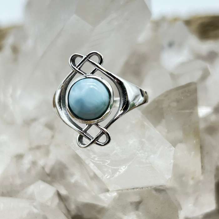 Sterling Silver Larimar Cabachon Crystal Ring
