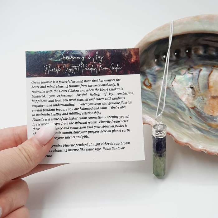 Fluorite Crystal Pendant from India- harmony and joy