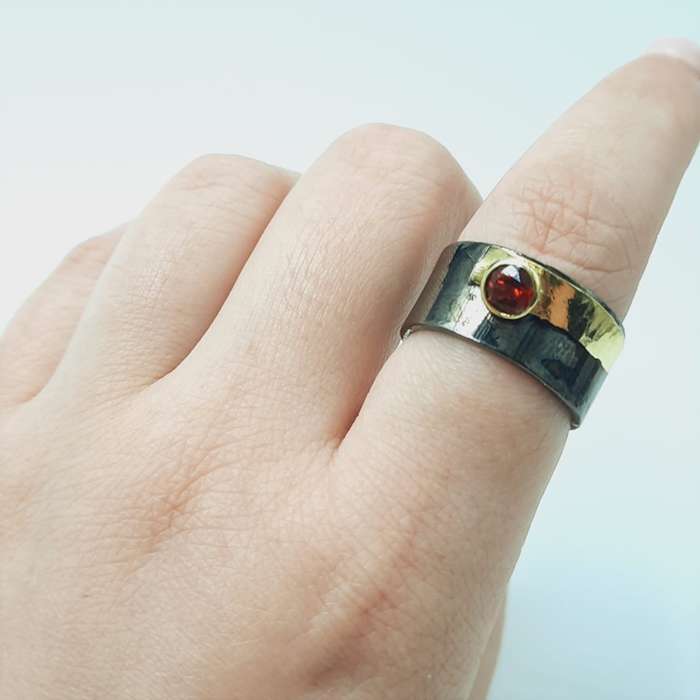 Calming Garnet Rhodium Plated Sterling Silver Ring