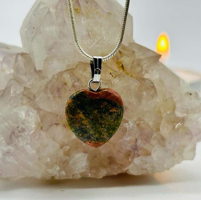Unakite Crystal Heart Shaped Pendant