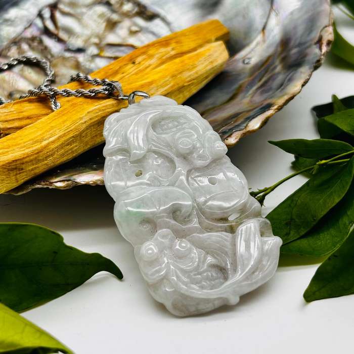 White Green Jade Double Side Carved Pendant Of Love