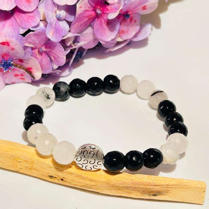 Spinel & Rutile quartz Crystal Bracelet Faceted