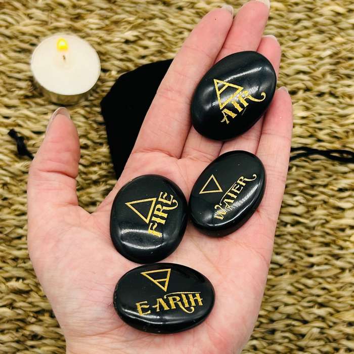 Black Agate Alchemical 4 Element Stone Set