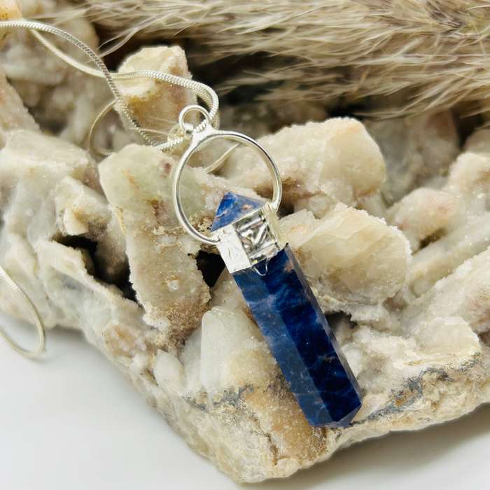 Sodalite with Garnet Cabochon DT Crystal Pendant