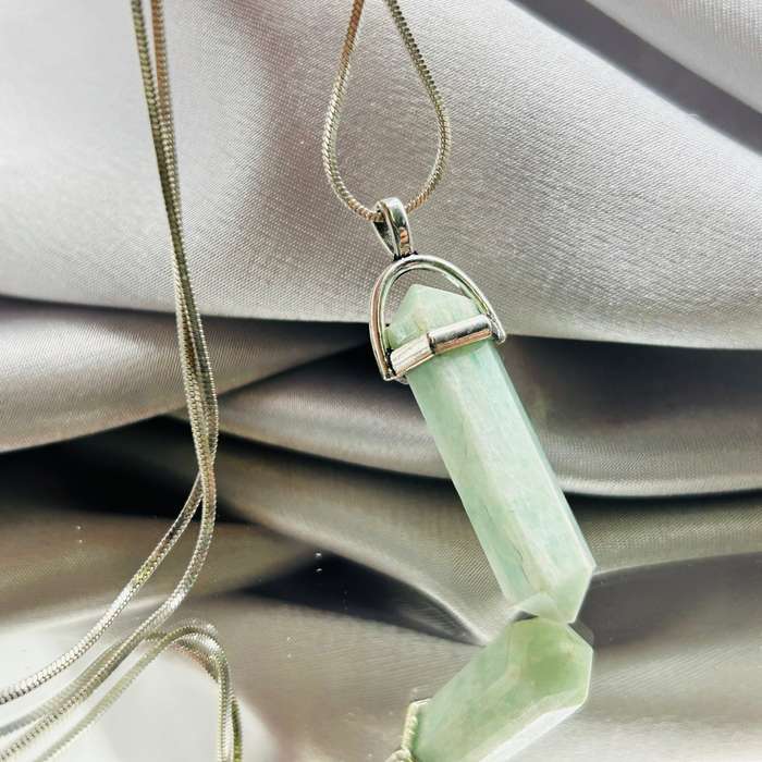 Amazonite Double Terminated Crystal White Metal Pendant