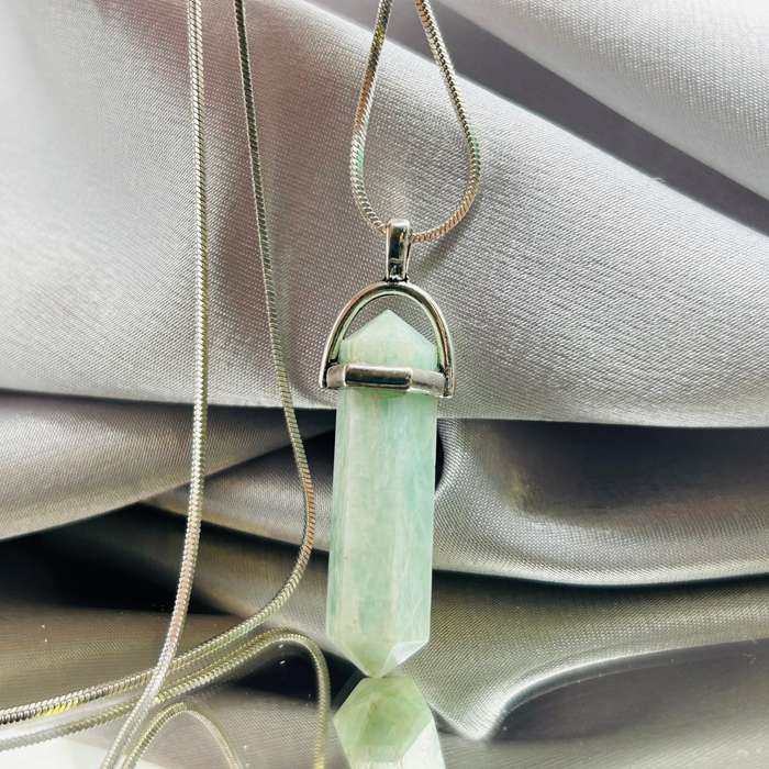 Amazonite Double Terminated Crystal White Metal Pendant