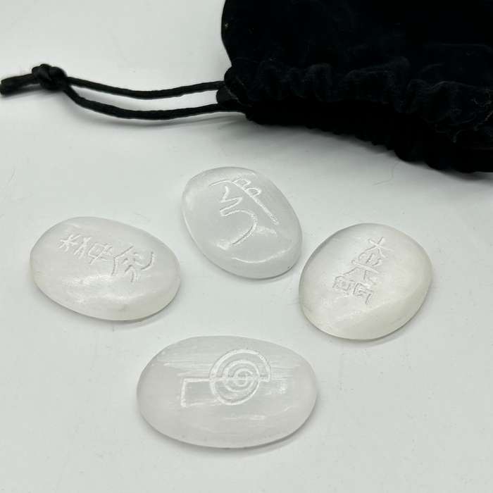 Selenite Usui Reiki Healing  Palm 4 Piece Set