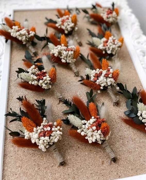Mini Dried Flowers Bohemian  Cake Topper Orange