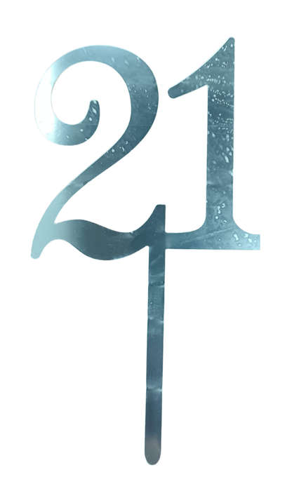 Nr71 Acrylic Cake Topper Number 21 Silver
