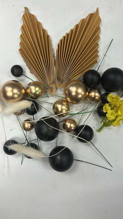 Cake Topper Polystyrene Faux Balls Black and Gold Set