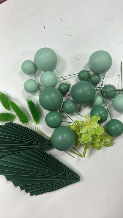 Cake Topper Polystyrene Faux Balls Sage Green Set