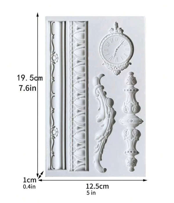 Vintage clock sugar paste silicone mould C