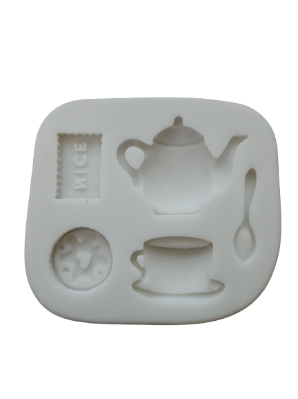Teapot, teacup and cake slice mould