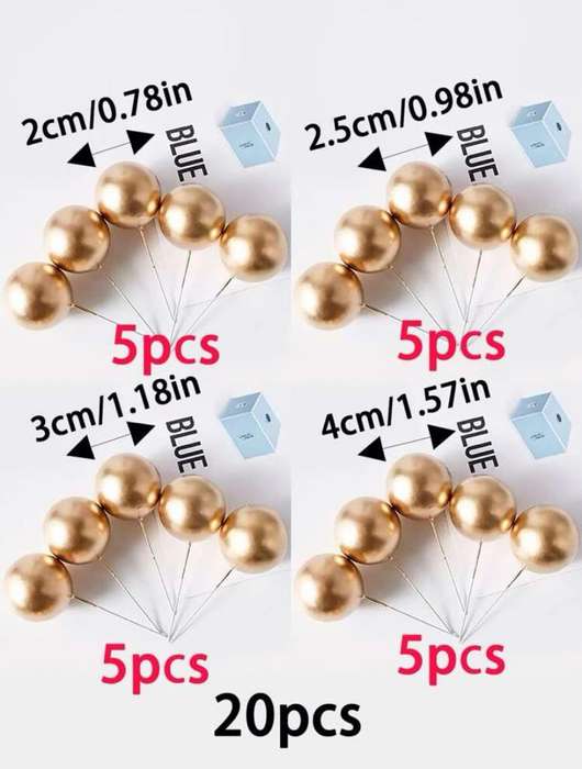 Cake Topper Polystyrene Faux Balls Gold 20pcs