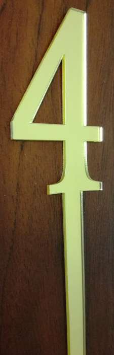 Gold Number 4 acrylic mirror cake topper, 7cm