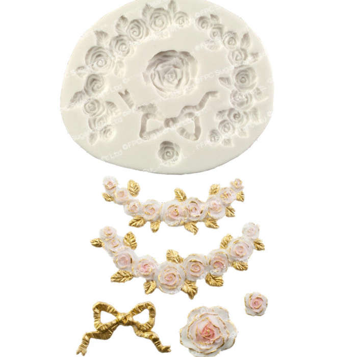 Rose Border Bow silicone mould, size of mould 11x10cm