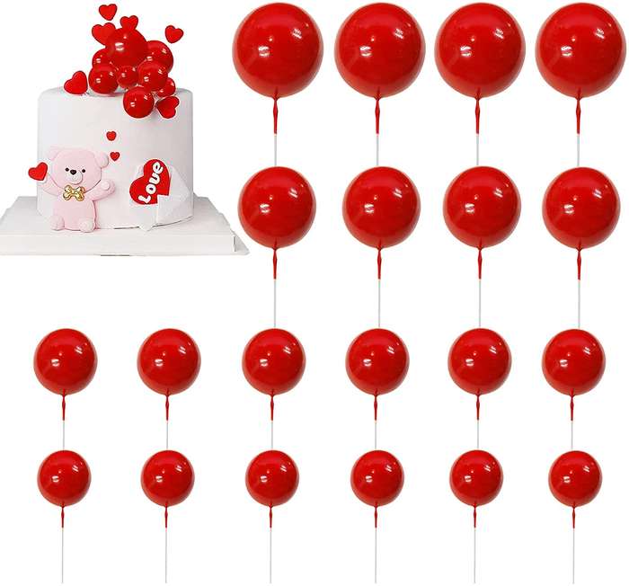 Cake Topper Polystyrene Faux Balls Red 10pcs 2cm